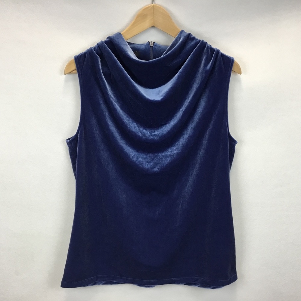 Talbots Velvet Sleeveless Cowl Neck Blouse Top Blue Evening Holiday Party Size M